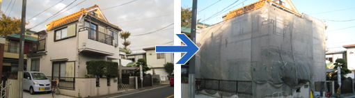 足場架設とメッシュシート